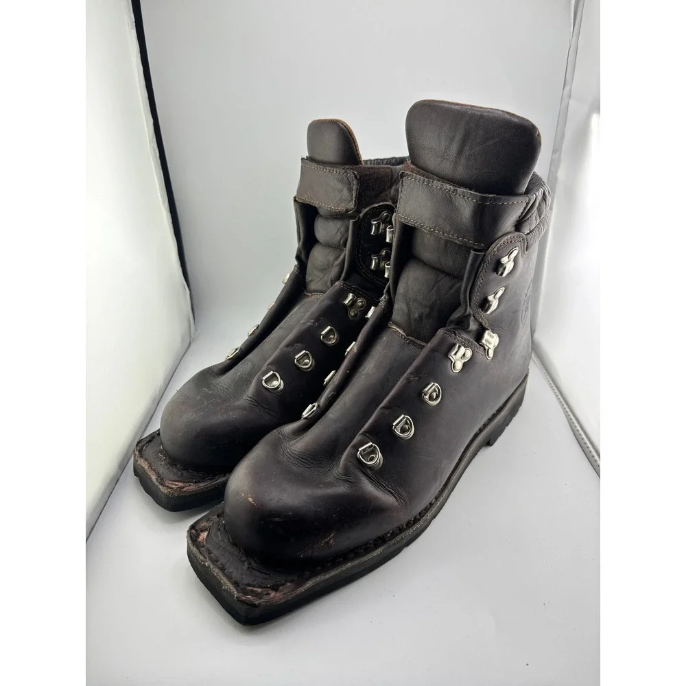 Heierling Vintage Leather Cross Country Ski Boots Brown Nordic Norm 75mm Mens 45